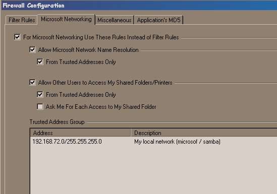 Microsoft local network configuration window.