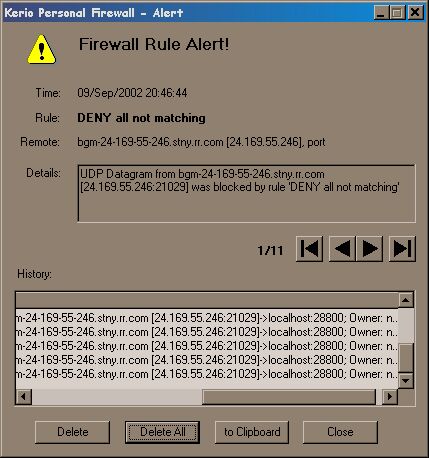 Warnings window
