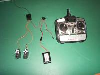 Transmitter, receiver, servos, switch and battery