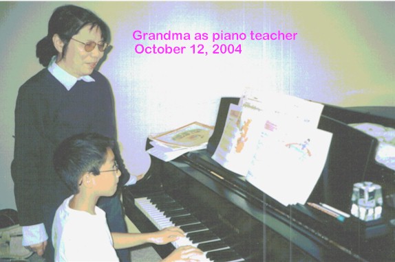 Taking piano lesson from grandma