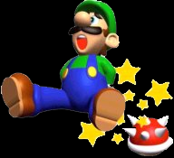 luigi getting hit with koopa shell