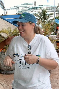 cropped picture of Elizabeth with parrots