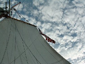 color corrected picture of flying American Flag