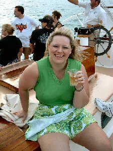 color corrected picture of Elizabeth on deck of yacht