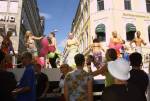 Paraders on moving stage