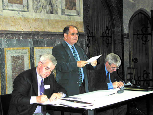 John Adams chairs the AGM in the Chapel, flanked by Jim Cassidy (Sec) & Charlie McLaughlin (Treas)