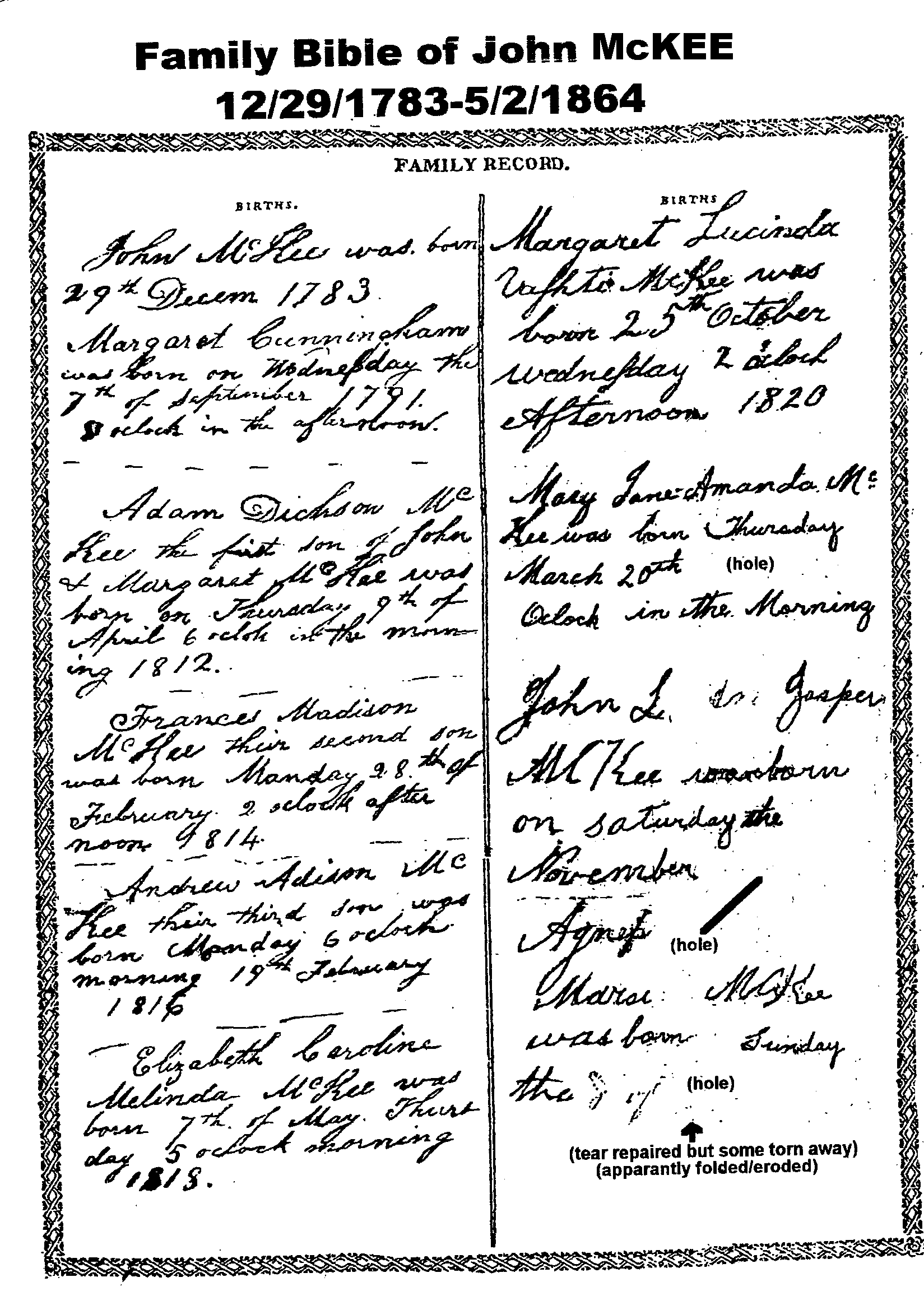 John McKEE family bible