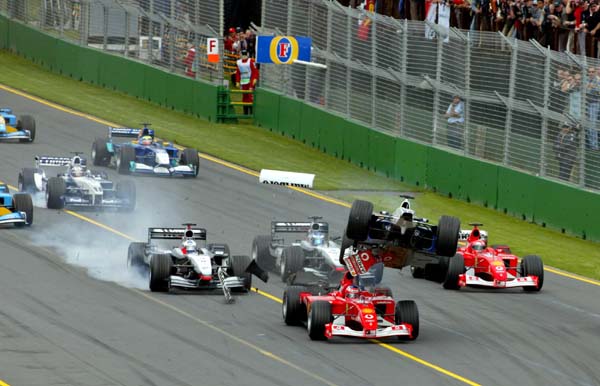 Crash between Schumacher & Barichello