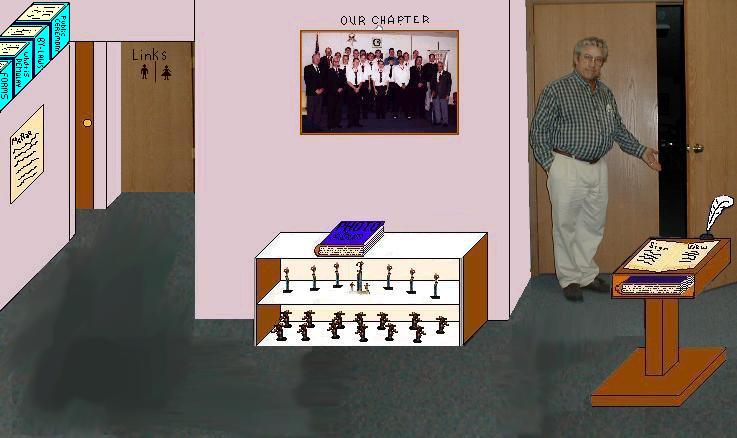 This is our image map / our online chapter room, look around the picture for places to click or scroll down and use the links below