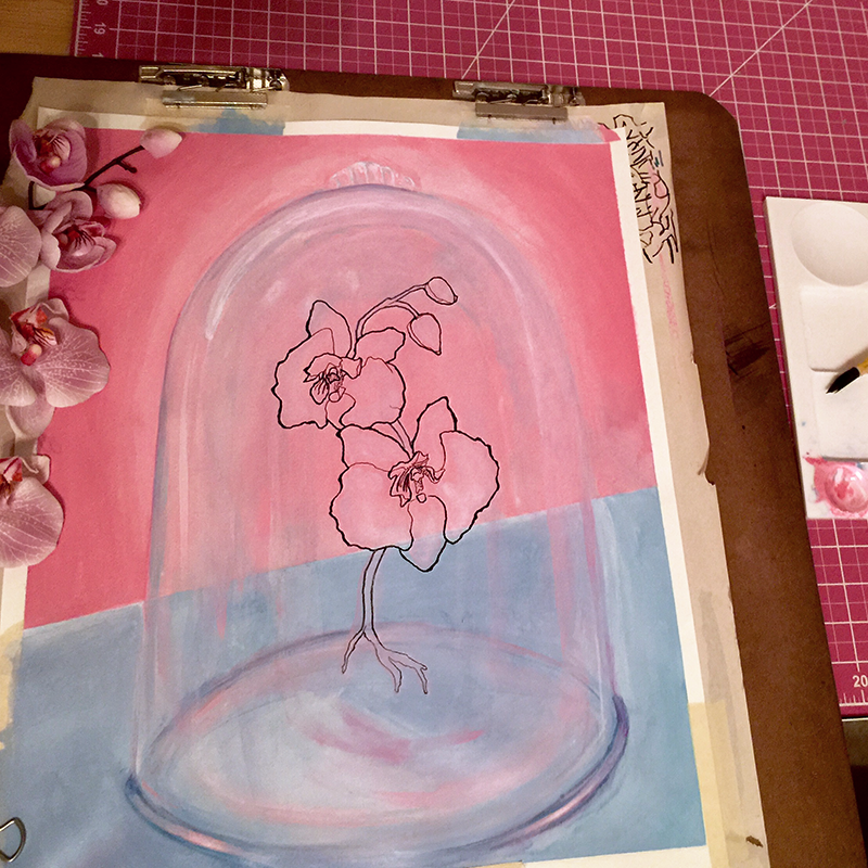 ORCHID ACRYLIC AND MARKER PAITING