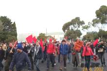 marching across car park