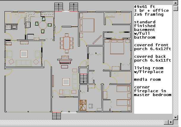 49 ft x 61 ft, 3 bed room plan plus home office