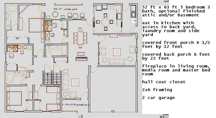 52 ft x 63 ft, 5 bed room, hall bath  & closet can be altered to allow office/bedroom immediate access to bathroom