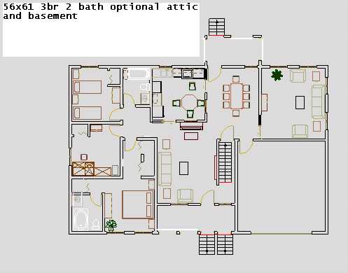 56 ft x 61 ft, 3 bed rooms