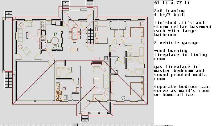 65 ft x 77 ft, 4 bedrooms, one could be home office or maid's room