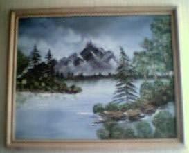 oil painting: broken boat lake at Fish Mountain