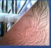 practice piece on leather, american beauty rose and leaves