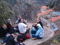 Lunch overlooking the Abbaye de St. Martin du Canigou. Photo by Julia Mullins