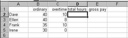 Spreadsheet for exercise 3