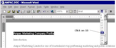 Select font size 18