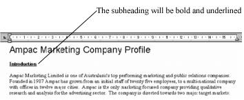 Subheading in bold and underline