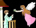 Here's a fanart I drew of S+S...heh. I'm not sure why Sakura is giving Syaoran a gift in the middle of the night....belated birthday maybe? (*cough*last minute gift shopping!) lol