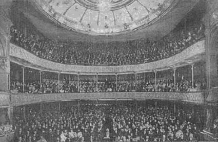 Saturday night at the Princess Theatre Melbourne from a flash-light photograph. Picture coutesy of the Performing Arts Museum of the Victorian Arts Centre.