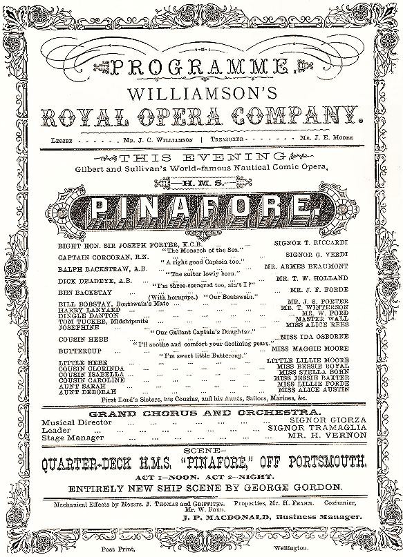 HMS Pinafore programme Wellington 1882. Photo courtesy of the Alexander Turnbull Library, Wellington, NZ.