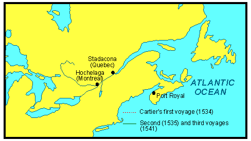 map of jacques cartier voyages