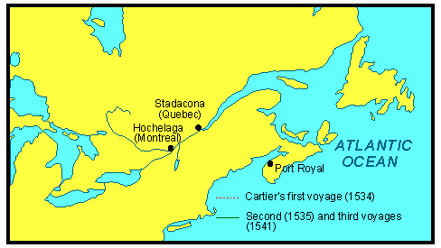 Map Of Jacques Cartier Voyages Jacque Cartier