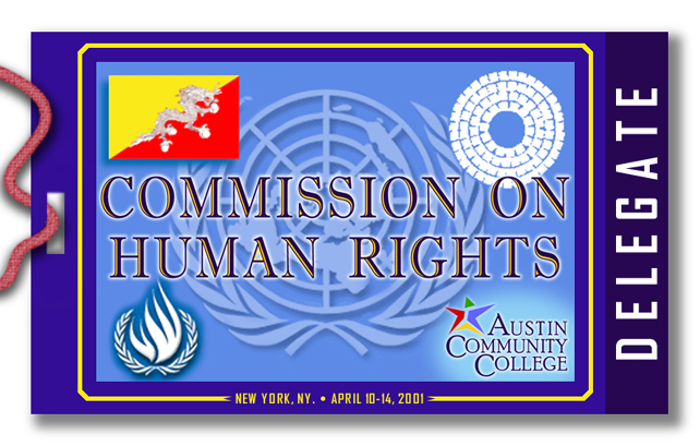 "National Model United Nations (NMUN) Bhutanese Delegate Pass" (copyright 2001 Melissa Aellos)