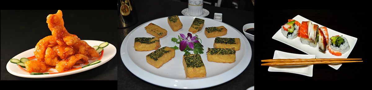 Chicken dish tofu dish shrimp roll