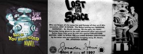 Jonathan Harris Lost in Space Dr Smith Limited T-Shirt & Autographed Certificate