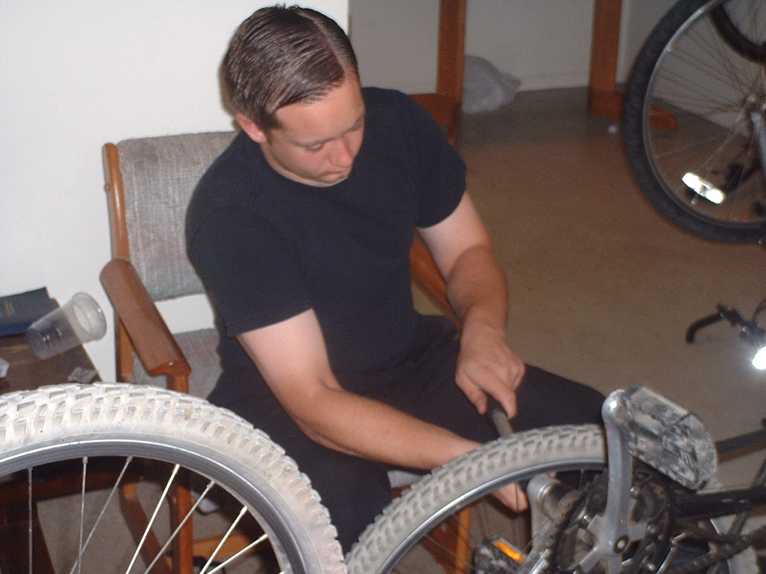 Again with the bikes, here, I'm tuning up the whole districts bikes