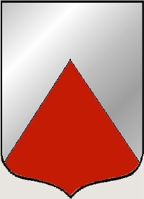 Per chevron, argent and gules