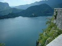 St. Mary's Church on the Island, Bled, as seen from the Castle walls 