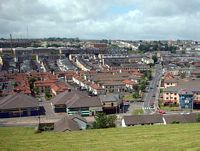 "The Bogside Inn" (front center- white car outside) as seen from Derry's Walls, N. Ireland 