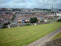 "Free Derry Corner" (white edifice - center right) as seen from the walls of the City