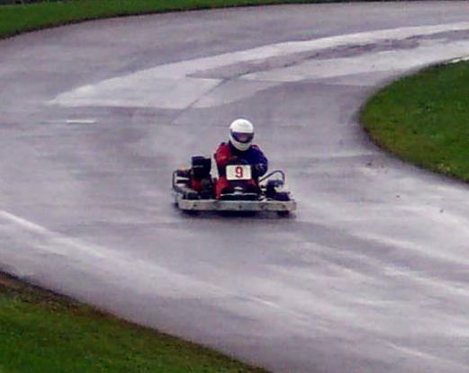 Michael taking laps on a rainy track