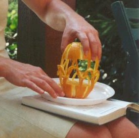 Els maakt een appelsienenkorfje