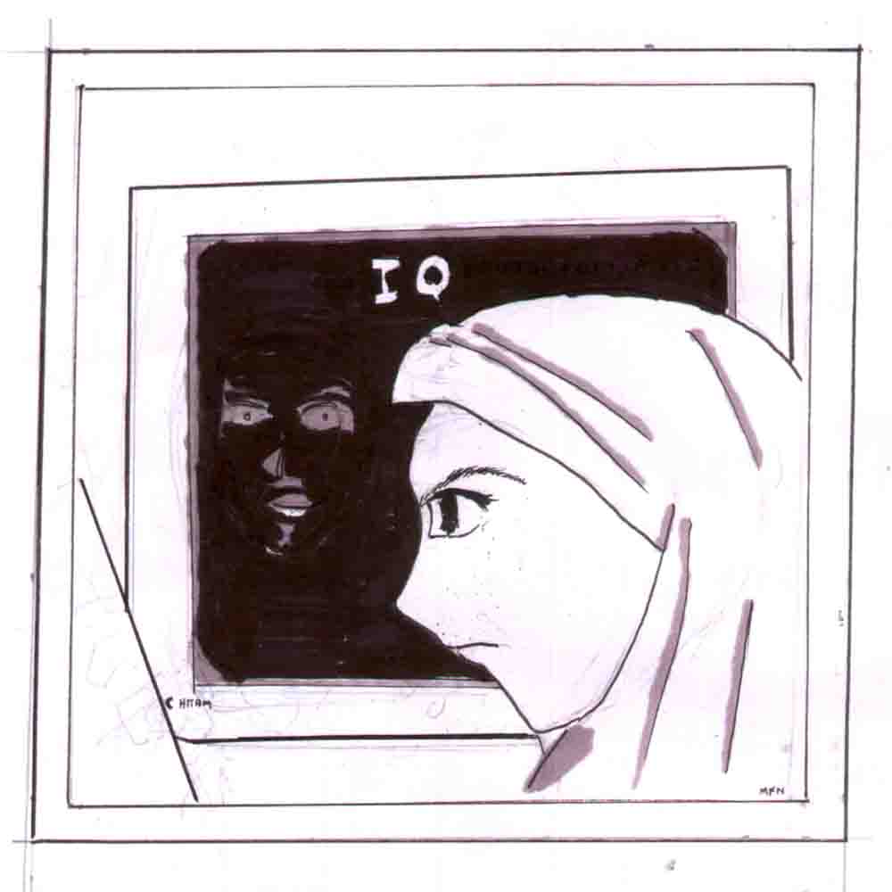 2002-Mr.IQ: By MFN (Just trying to promote my fiction Mr.IQ which couldn't be done because of some reasons. This is not a good picture. If ya take a closer look at the black screen behind the girl, you can see a pair of eyes were watching her... 