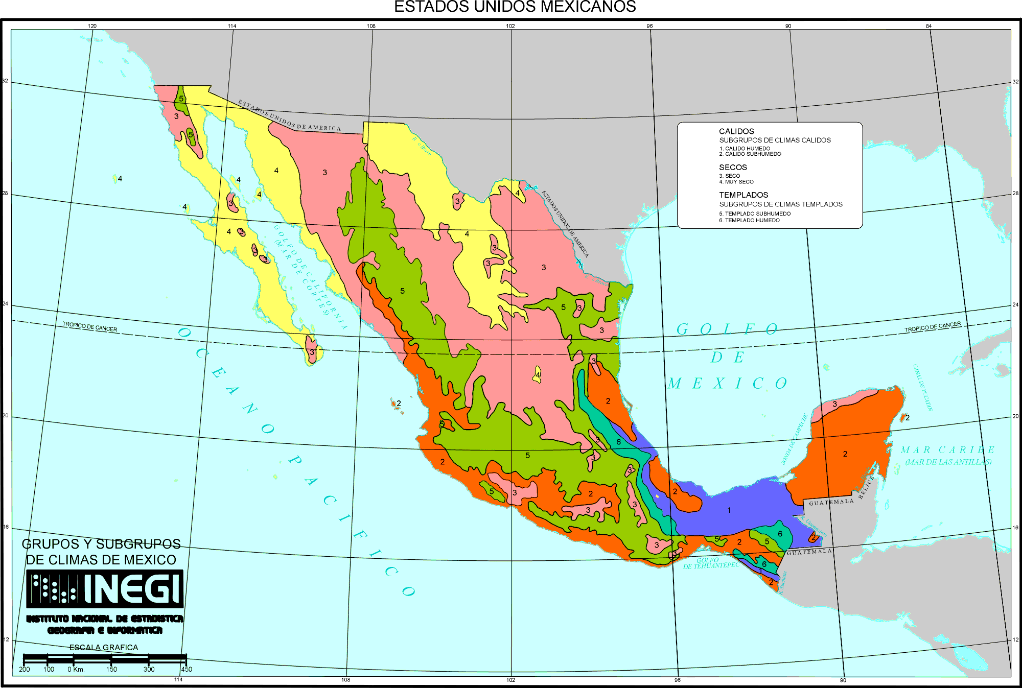 Mapa de la distribuci�n de los diferentes Climas de la Rep�blica Mexicana
