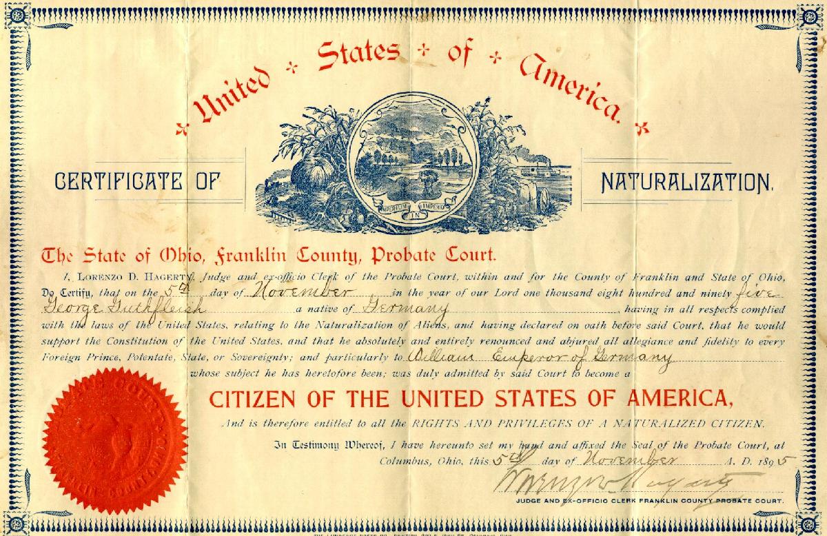 Naturalization papers for George Guthfleisch