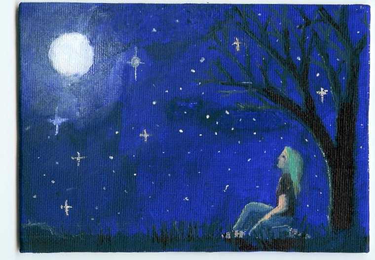 This is one of Soni's first attempts at acrylic on canvas