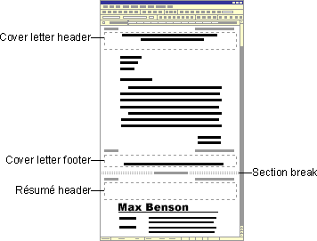 Cover letter header and footer with section break