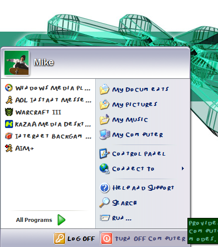notice the difference in color for 'turn off computer' and the description text next to it