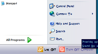notice the difference in color for 'turn off computer' and the description text next to it