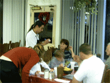 Here sits another family getting their order placed, kids items and highchairs available.