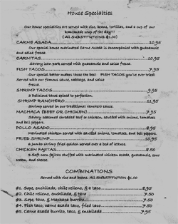CLICK to ENLARGE-Here are our House Specialities and some of our combo plates.