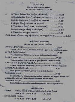 CLICK to ENLARGE-This is the Dinners, Traditional Favorities, and Appetizers choices.